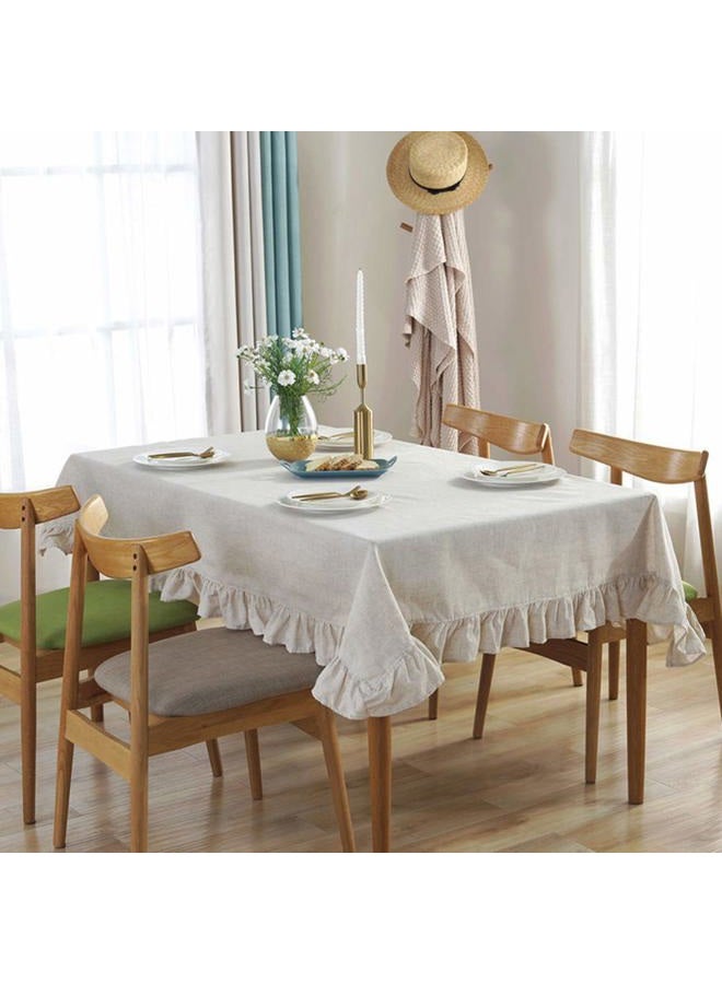 AMZALI Cotton Linen Tablecloth Flounces Fabric Dust-Proof Table Cover for Kitchen Dinner Picnic Table Cloth Tabletop Buffet Home Decoration (Rectangle/Oblong, 55 x 102 Inch, Linen) - Image 3