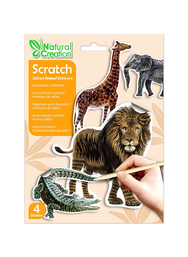 Avenir Natural Creation Scratch Safari Animals Stickers – Lion, Elephant, Giraffe, Crocodile | Creative Scratch Art Sticker Kit for Kids | Educational Animal Fun - Image 1