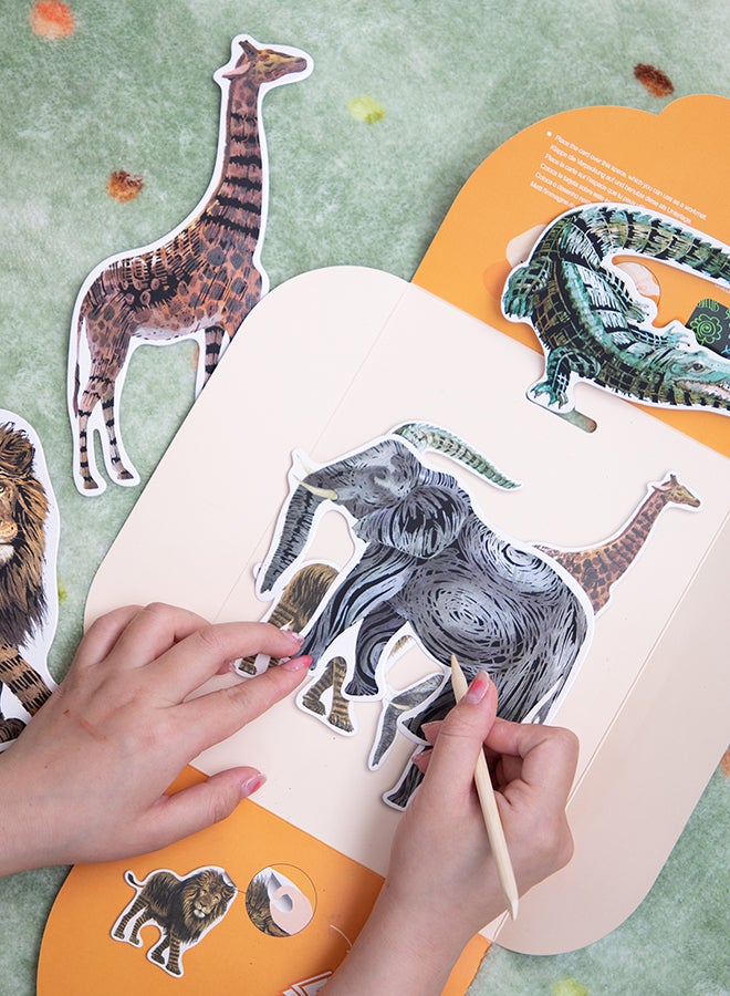 Avenir Natural Creation Scratch Safari Animals Stickers – Lion, Elephant, Giraffe, Crocodile | Creative Scratch Art Sticker Kit for Kids | Educational Animal Fun - Image 3