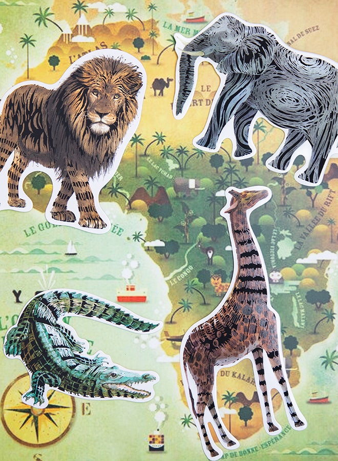Avenir Natural Creation Scratch Safari Animals Stickers – Lion, Elephant, Giraffe, Crocodile | Creative Scratch Art Sticker Kit for Kids | Educational Animal Fun - Image 2