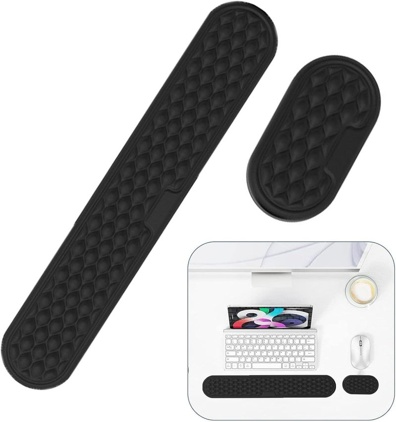 لينجي مسند معصم لوحة المفاتيح، مجموعة وسادة مسند المعصم، وسادة معصم من إسفنج الذاكرة، وسادة ماوس ومسند معصم لوحة المفاتيح مع قاعدة من البولي يوريثان غير قابلة للانزلاق، للكمبيوتر والكمبيوتر المحمول والعمل المكتبي وألعاب الكمبيوتر الشخصي وتخفيف آلام المعصم. - Image 1