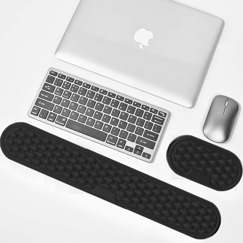 لينجي مسند معصم لوحة المفاتيح، مجموعة وسادة مسند المعصم، وسادة معصم من إسفنج الذاكرة، وسادة ماوس ومسند معصم لوحة المفاتيح مع قاعدة من البولي يوريثان غير قابلة للانزلاق، للكمبيوتر والكمبيوتر المحمول والعمل المكتبي وألعاب الكمبيوتر الشخصي وتخفيف آلام المعصم. - Image 5