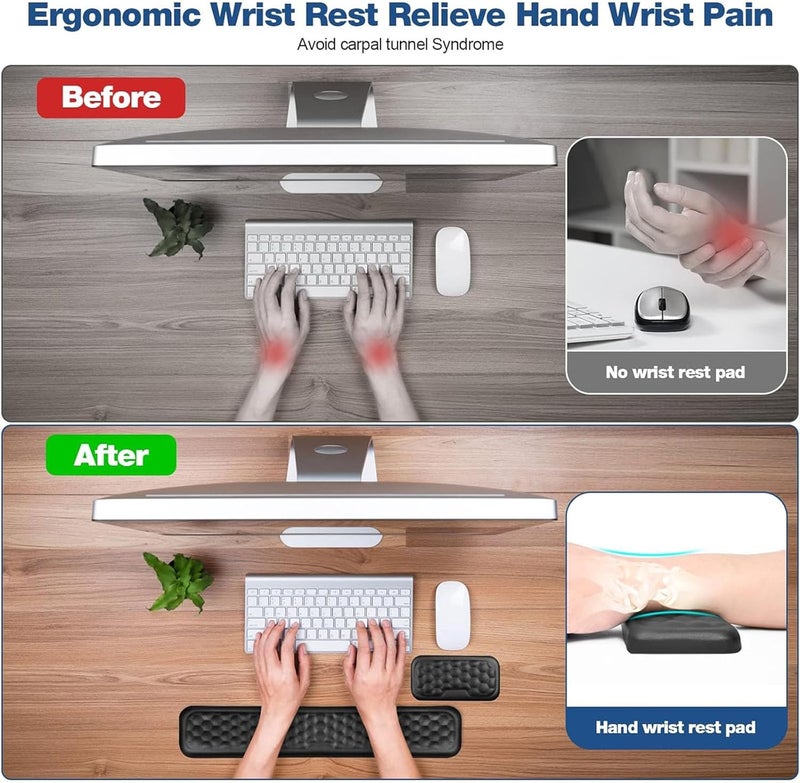 لينجي مسند معصم لوحة المفاتيح، مجموعة وسادة مسند المعصم، وسادة معصم من إسفنج الذاكرة، وسادة ماوس ومسند معصم لوحة المفاتيح مع قاعدة من البولي يوريثان غير قابلة للانزلاق، للكمبيوتر والكمبيوتر المحمول والعمل المكتبي وألعاب الكمبيوتر الشخصي وتخفيف آلام المعصم. - Image 4