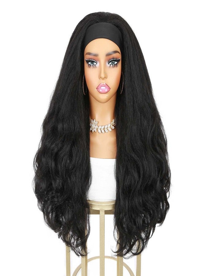 Quantum Love Yaki Curly Headband Wigs for Black Women Kinky Straight Black Headband Curly Ends 26inch Synthetic Wear and Go Glueless half Wig with Headbands Attached - Image 2