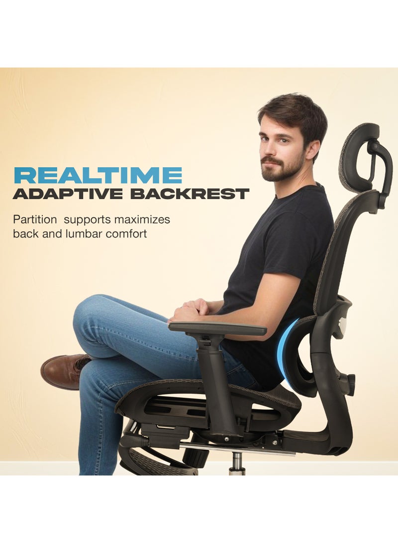 DROGO Ergonomic Office Chair for Work from Home, Computer Chair with Breathable Mesh, Adjustable Seat, Footrest, 3D Armrest, 2D Headrest & Lumbar Support | Mesh Chair for Office/Home Grey - Image 3