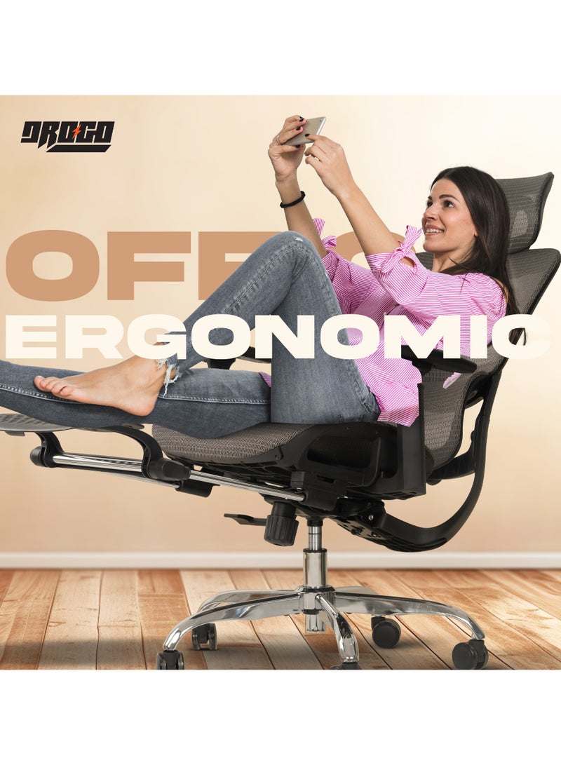 DROGO Ergonomic Office Chair for Work from Home, Computer Chair with Breathable Mesh, Adjustable Seat, Footrest, 3D Armrest, 2D Headrest & Lumbar Support | Mesh Chair for Office/Home Grey - Image 2