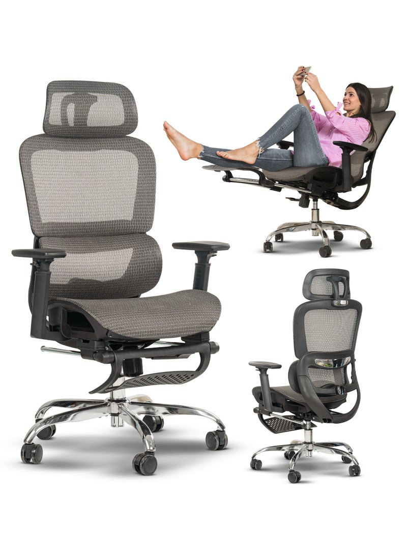 DROGO Ergonomic Office Chair for Work from Home, Computer Chair with Breathable Mesh, Adjustable Seat, Footrest, 3D Armrest, 2D Headrest & Lumbar Support | Mesh Chair for Office/Home Grey - Image 1