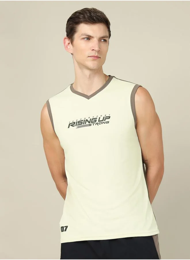 Technosport V Neck Printed Sleeveless Tank by Styli