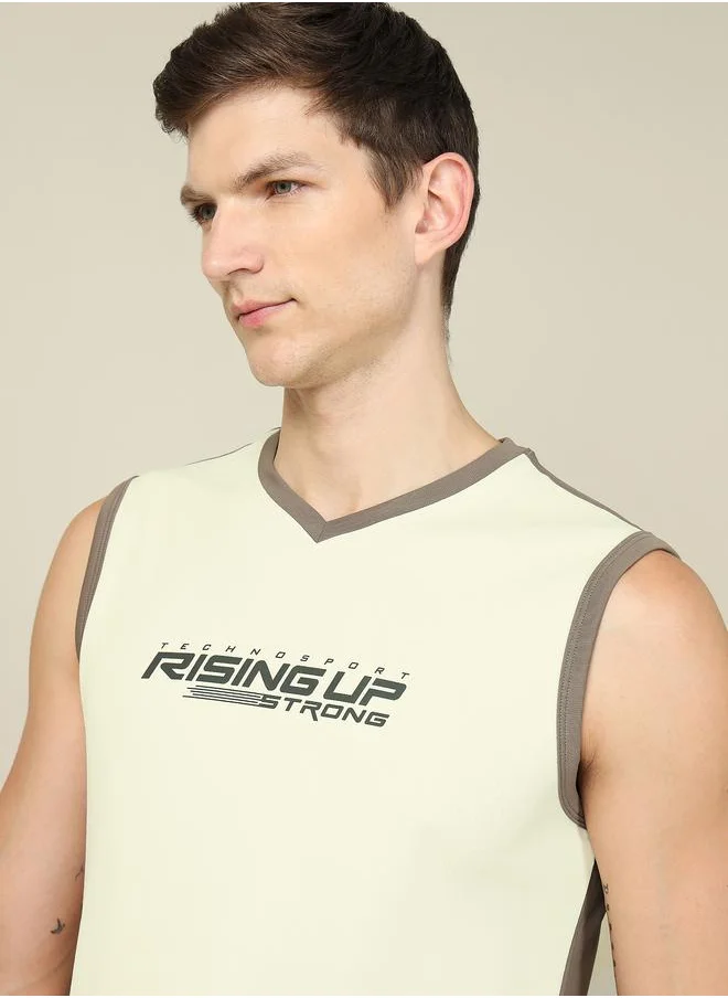 Technosport V Neck Printed Sleeveless Tank by Styli