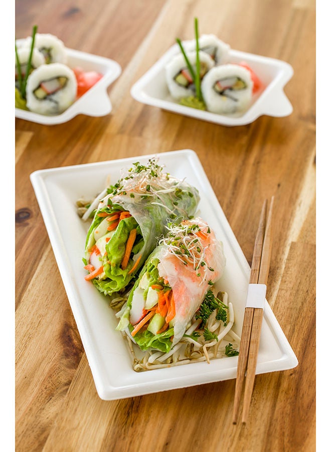 Restaurantware أطباق باجاس مستطيلة من بلب تيك، 100 طبق سلطة مقاوم للدهون - الأغطية تباع بشكل منفصل، قابلة للاستخدام في الميكروويف، أطباق باجاس بيضاء، حافة معززة، متينة، للسلطات أو أكثر - Image 5