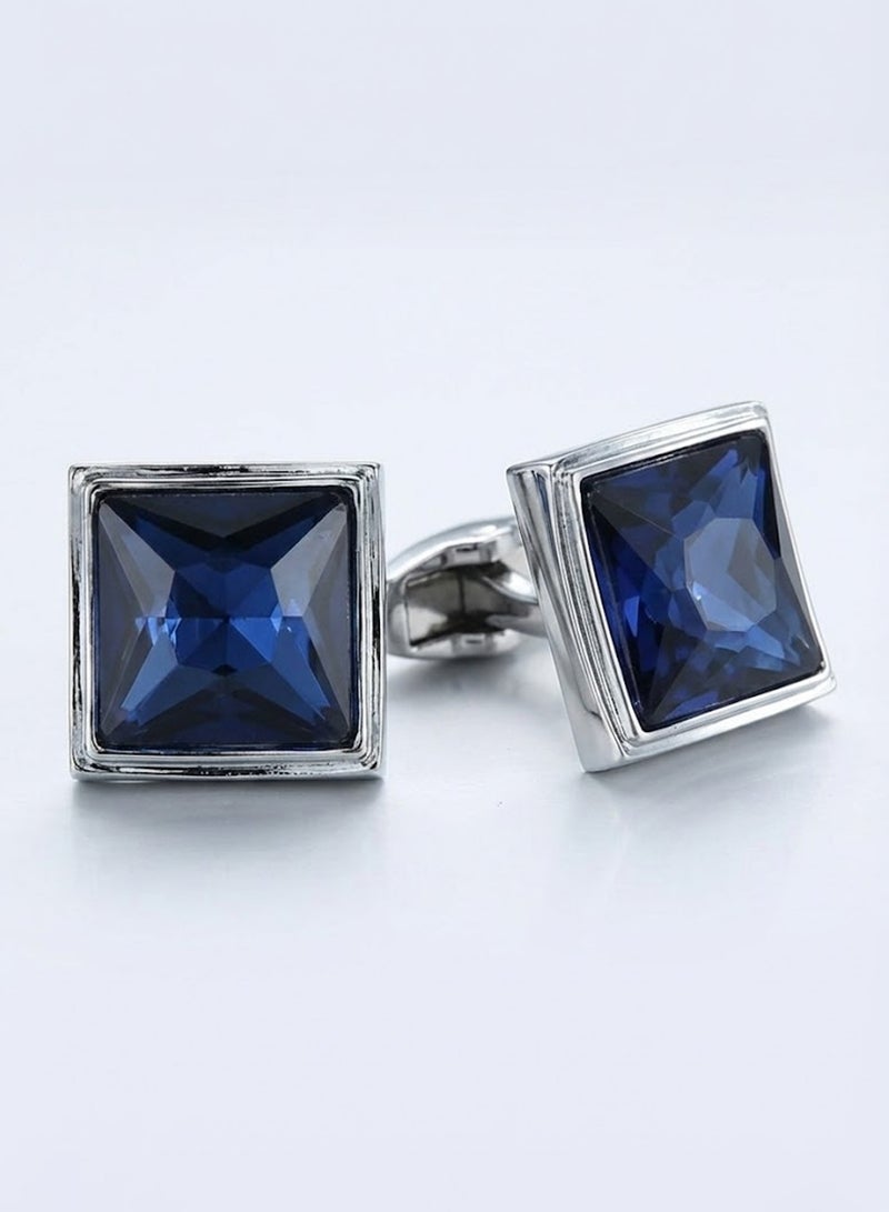 FIORICASA Men’s Austrian Blue Crystal Copper Cufflinks – Luxury Square Silver Design - Image 1