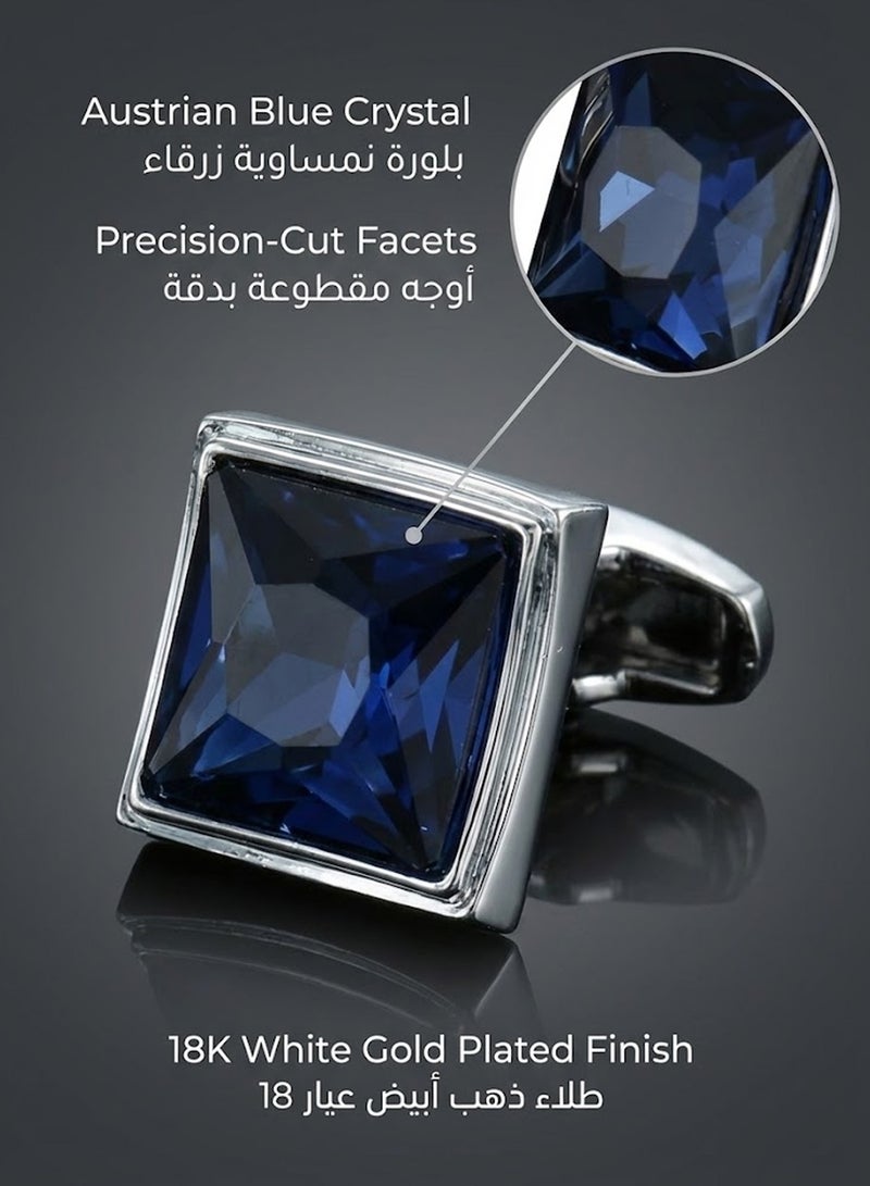 FIORICASA Men’s Austrian Blue Crystal Copper Cufflinks – Luxury Square Silver Design - Image 2