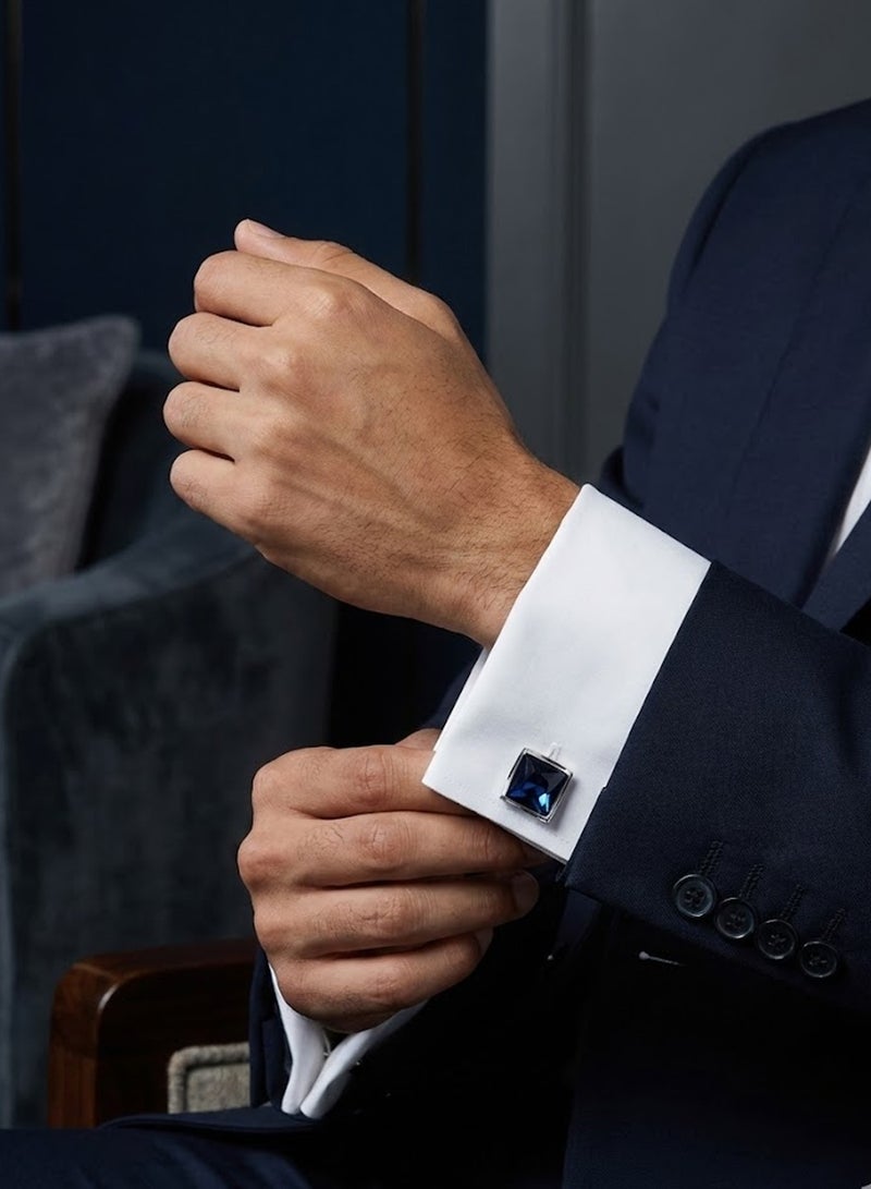 FIORICASA Men’s Austrian Blue Crystal Copper Cufflinks – Luxury Square Silver Design - Image 3