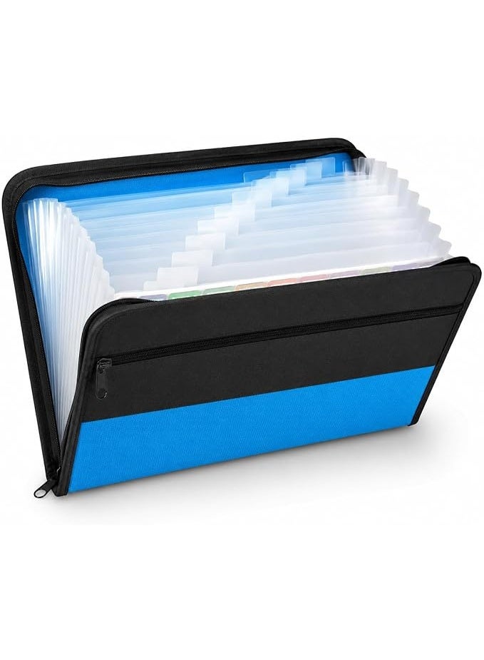 13 Pocket Expanding File Folder A4 – Zipper Document Organizer with Color Tabs & Front Pocket - Image 1