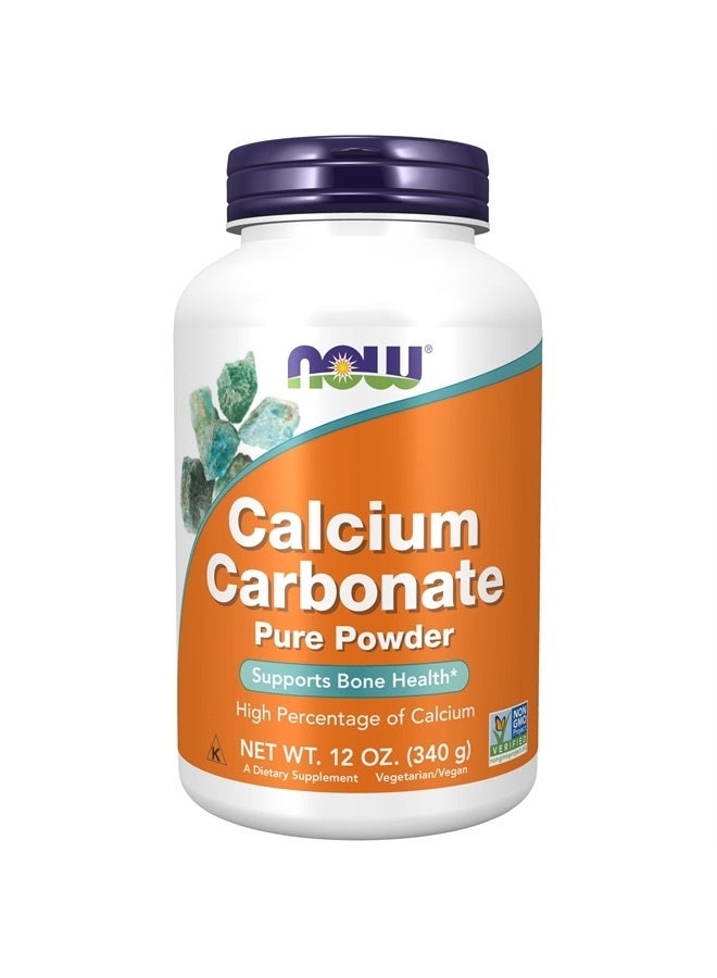 now Supplements, Calcium Carbonate Powder, High Percentage of Calcium, Supports Bone Health*, 12-Ounce - Image 1