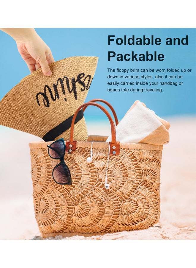 Hello Sunshine Printed Women's Beach Hat Big Straw Wide Brim Summer Floppy Hat Foldable Sun Hat with UPF 50+,for Beach Vacation Getaways Poolside Lounging Outdoor Picnics Garden Parties Coastal Walks Travel Sightseeing - Image 5