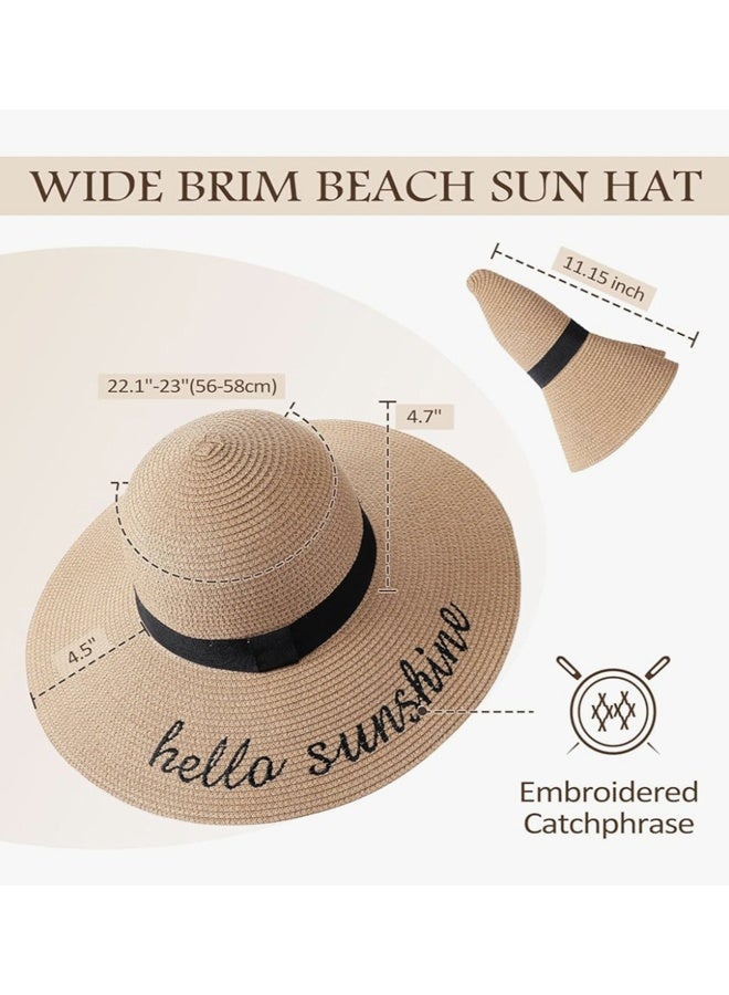 Hello Sunshine Printed Women's Beach Hat Big Straw Wide Brim Summer Floppy Hat Foldable Sun Hat with UPF 50+,for Beach Vacation Getaways Poolside Lounging Outdoor Picnics Garden Parties Coastal Walks Travel Sightseeing - Image 2