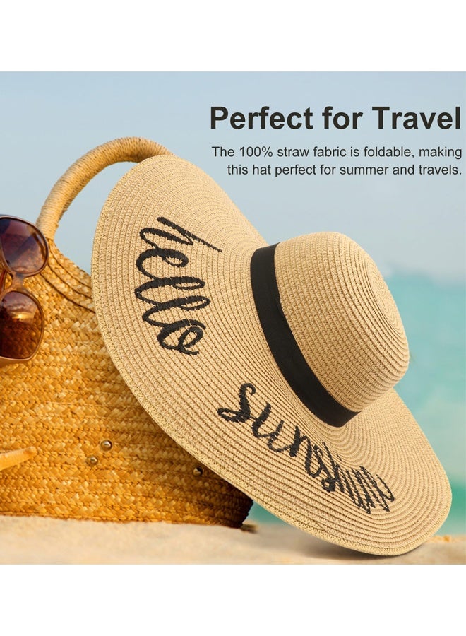 Hello Sunshine Printed Women's Beach Hat Big Straw Wide Brim Summer Floppy Hat Foldable Sun Hat with UPF 50+,for Beach Vacation Getaways Poolside Lounging Outdoor Picnics Garden Parties Coastal Walks Travel Sightseeing - Image 4