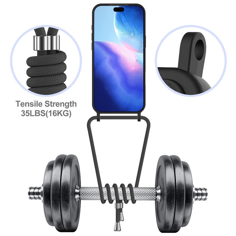 إيروريكس جراب هاتف من السيليكون السائل بلون سادة مع حقيبة بطاقات مدمجة لهاتف iPhone 17 Pro مع حبل (أسود) - Image 5