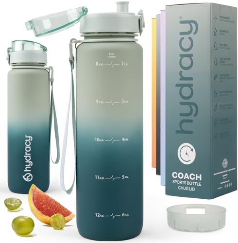 Hydracy Water Bottle with Time Marker -Large 32oz BPA Free Water Bottle -Leak Proof Gym Bottle with Fruit Infuser Strainer & Times to Drink - Gradient Sage Teal - Image 1