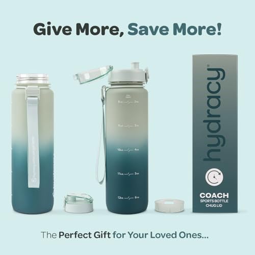Hydracy Water Bottle with Time Marker -Large 32oz BPA Free Water Bottle -Leak Proof Gym Bottle with Fruit Infuser Strainer & Times to Drink - Gradient Sage Teal - Image 5