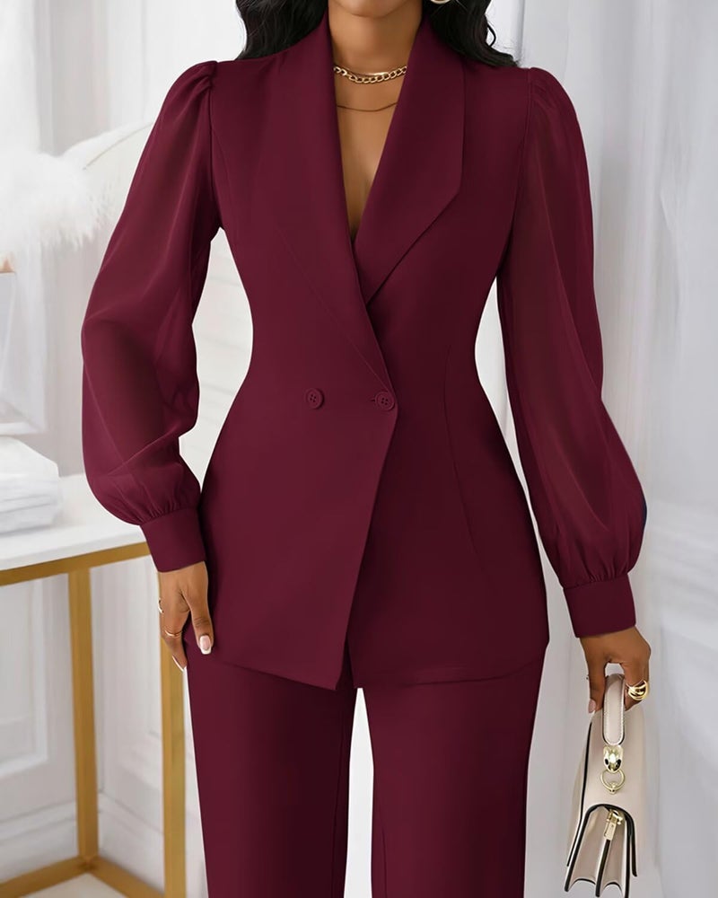 Kafiloe Women's Suits 2 Piece Set Dressy Long Sleeve Blazer Pants Suits Work Office Business Casual Outfits Burgundy M - Image 4