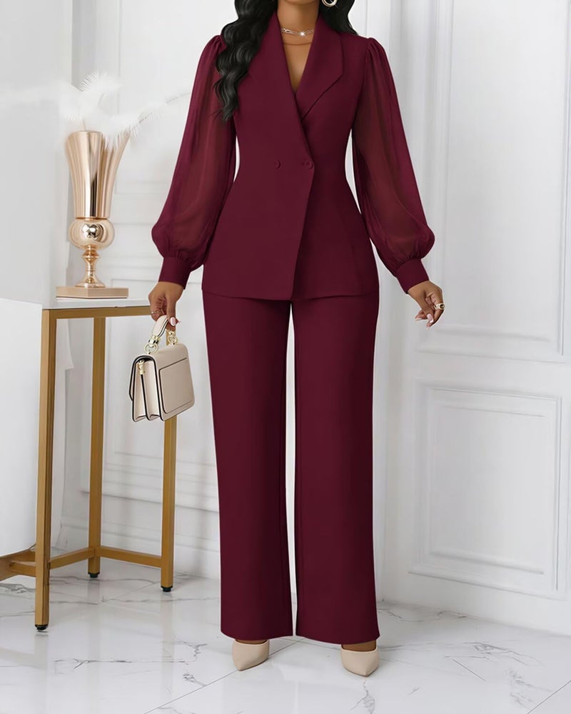 Kafiloe Women's Suits 2 Piece Set Dressy Long Sleeve Blazer Pants Suits Work Office Business Casual Outfits Burgundy M - Image 3