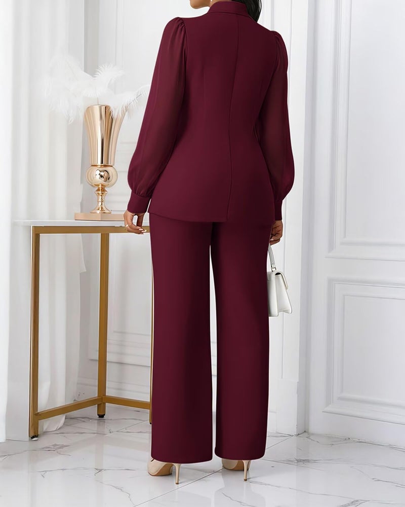 Kafiloe Women's Suits 2 Piece Set Dressy Long Sleeve Blazer Pants Suits Work Office Business Casual Outfits Burgundy M - Image 5