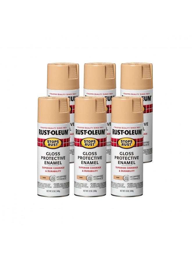 Rust-Oleum 7771830-6Pk Stops Rust Spray Paint, 12 Oz, Gloss Sand, 6 Pack - Image 4