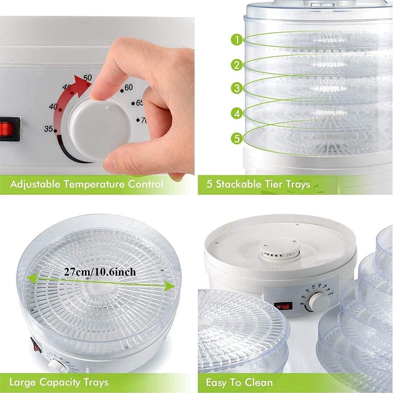 Vruta Vruta Electric Food Dehydrator Stackable Trays Adjustable Thermostat Advanced Air Flow System Great for Healthy Snacks Fruit Vegetables Meat Fish Jerky Maker White  - Image 2