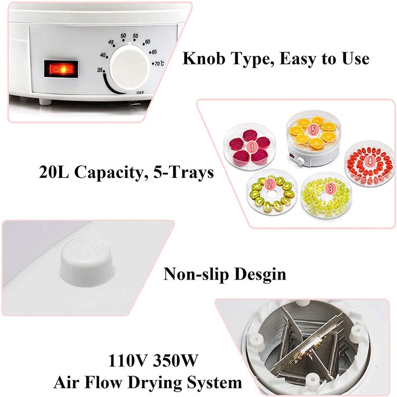 Vruta Vruta Electric Food Dehydrator Stackable Trays Adjustable Thermostat Advanced Air Flow System Great for Healthy Snacks Fruit Vegetables Meat Fish Jerky Maker White  - Image 4