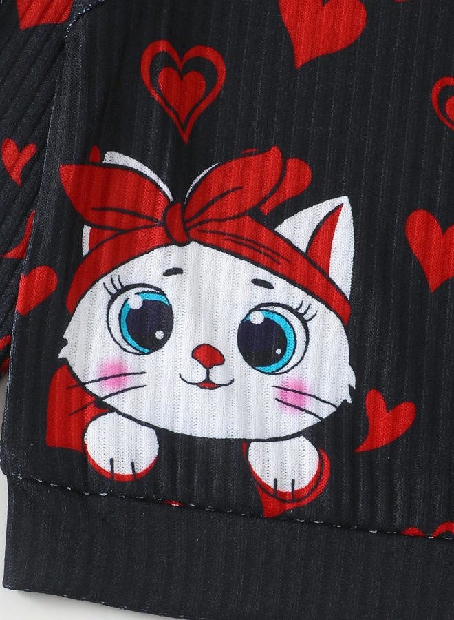 SODLON Baby Toddler Girl Clothes Outfits Kids Sweatshirt Jeans Set Denim Pants Little Girls Clothes Toddler Outfit for Girls, Black Cat, 2-3 Years - Image 4