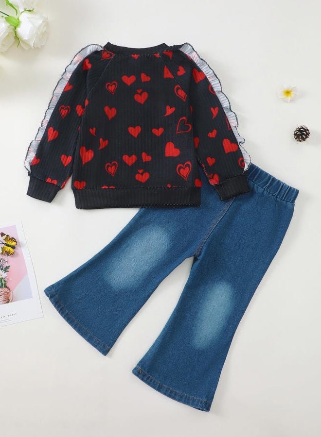 SODLON Baby Toddler Girl Clothes Outfits Kids Sweatshirt Jeans Set Denim Pants Little Girls Clothes Toddler Outfit for Girls, Black Cat, 2-3 Years - Image 3
