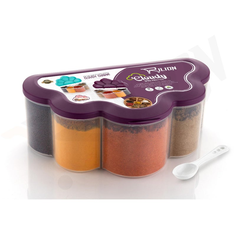 RILION Cloudy Multipurpose Masala Box Container Purple Kitchen Storage Box, 6 in 1 Plastic Box for Storage, BPA Free Kitchen Containers for Cooking Essentials, Stackable Storage and Containers - Image 5