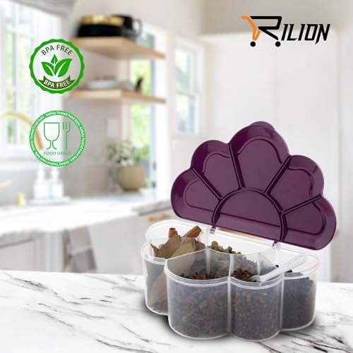 RILION Cloudy Multipurpose Masala Box Container Purple Kitchen Storage Box, 6 in 1 Plastic Box for Storage, BPA Free Kitchen Containers for Cooking Essentials, Stackable Storage and Containers - Image 2