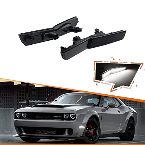 ADIIL LED Side Marker Lights Replacement for 2018-22 Dodge Challenger SRT Widebody RT White LED Front Fender OEM Fit Sidemarker Lamps Kit Smoked Lens - Image 1