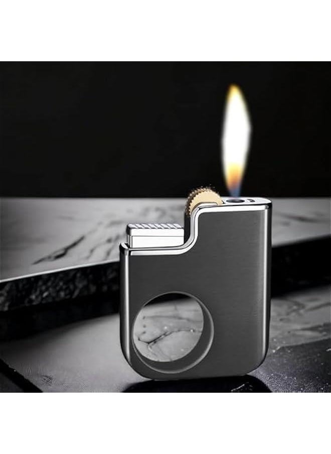 Generic - Creative Ring Buckle Lighter, Metal Grinding Wheel Lighter, Retro Open Flame, Keychain Pendant, Refillable Butane Flame Lighter, for Men (Gas Not Included) Black - Image 1