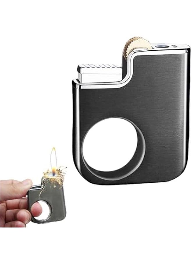Generic - Creative Ring Buckle Lighter, Metal Grinding Wheel Lighter, Retro Open Flame, Keychain Pendant, Refillable Butane Flame Lighter, for Men (Gas Not Included) Black - Image 1