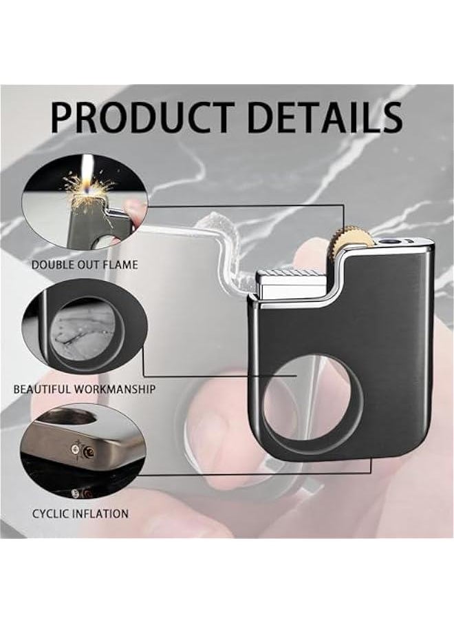 Generic - Creative Ring Buckle Lighter, Metal Grinding Wheel Lighter, Retro Open Flame, Keychain Pendant, Refillable Butane Flame Lighter, for Men (Gas Not Included) Black - Image 1