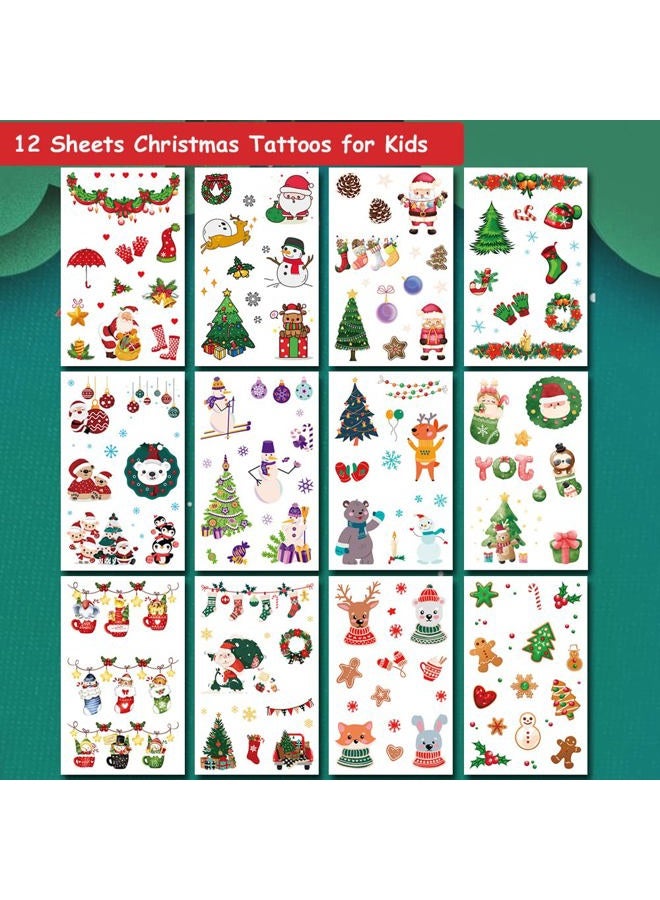 Hohamn Glitter Christmas Temporary Tattoos for Kids, 12 Sheets Glitter Christmas Holiday Tattoos for Boys Girls Xmas Party Gifts Crafts Decoration - Image 2