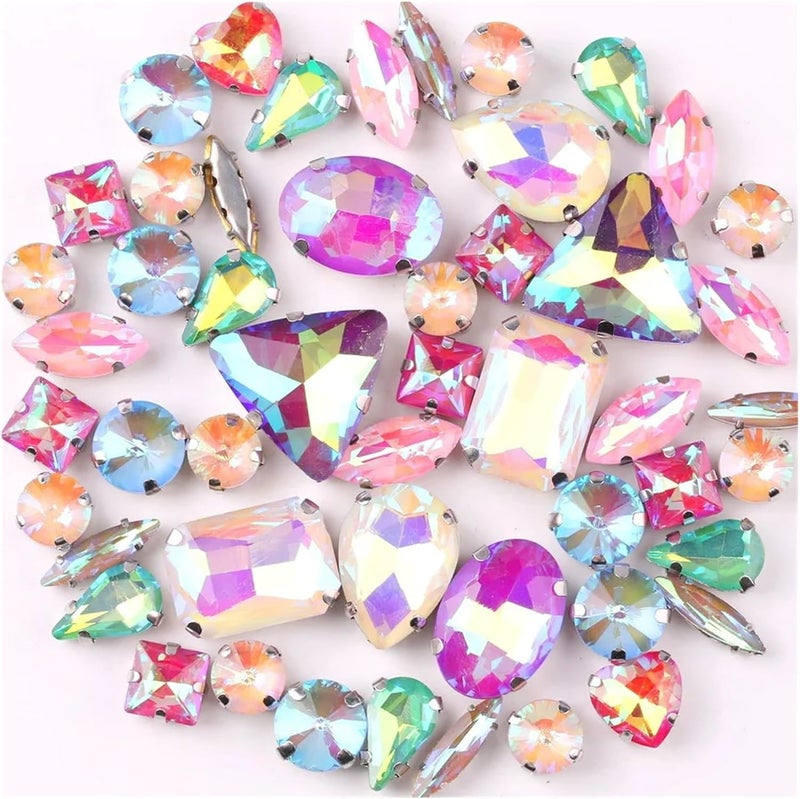 Rhinestones for Crafting Silver Claw Setting 150pcs/bag 11 Shapes Mix AB Colors Glass Crystal Sewing Rhinestone Crystals Wedding Dress Shoes Bags DIY Trim(A1 Crystal AB) - Image 5