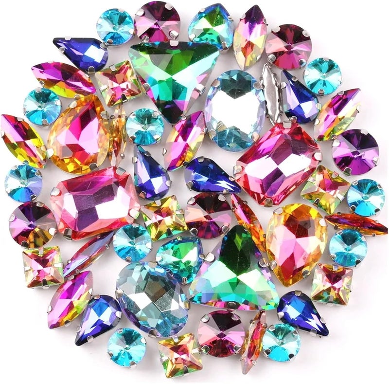 Rhinestones for Crafting Silver Claw Setting 150pcs/bag 11 Shapes Mix AB Colors Glass Crystal Sewing Rhinestone Crystals Wedding Dress Shoes Bags DIY Trim(A1 Crystal AB) - Image 4