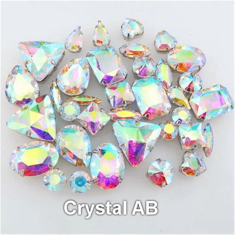 Rhinestones for Crafting Silver Claw Setting 150pcs/bag 11 Shapes Mix AB Colors Glass Crystal Sewing Rhinestone Crystals Wedding Dress Shoes Bags DIY Trim(A1 Crystal AB) - Image 2