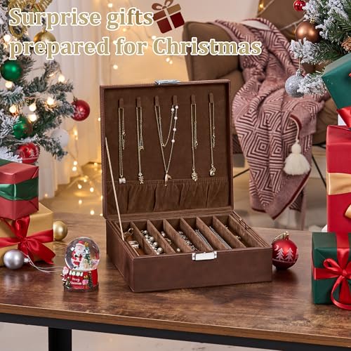 BEWISHOME Jewelry Boxes for Women, 2-Layer Necklace Organizer Box, Modern Style Jewelry Organizers and Storage with Removable Pad, Mothers Day (Brown SSH31Z) - Image 2