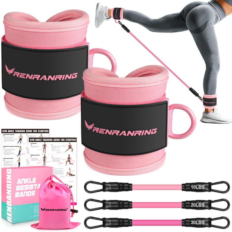 RENRANRING Ankle Resistance Bands with Cuffs, Ankle Bands for Working Out, Ankle Resistance Band for Legs and Glutes Workout Equipment, Butt Exercise Equipment for Women - Image 1