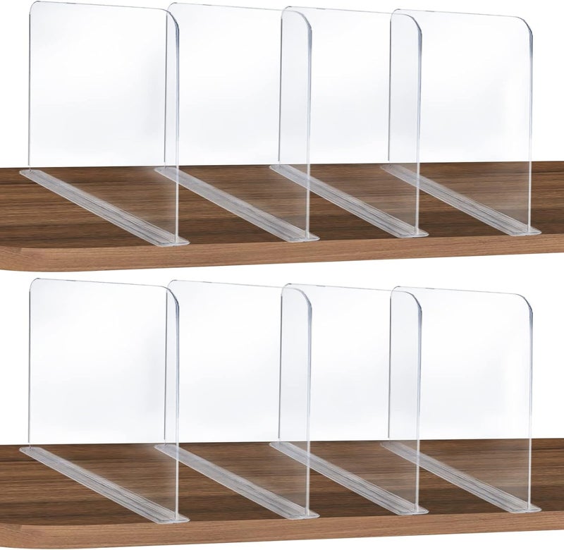 ROUFA Clear Acrylic Shelf Dividers, 8Pcs Closet Dividers Fit for Any Thickness of Shelves, Multi-Purpose Wood Shelf Separators for Bedroom, Kitchen, Office, Bathroom, 11.8''x11'' - Image 1