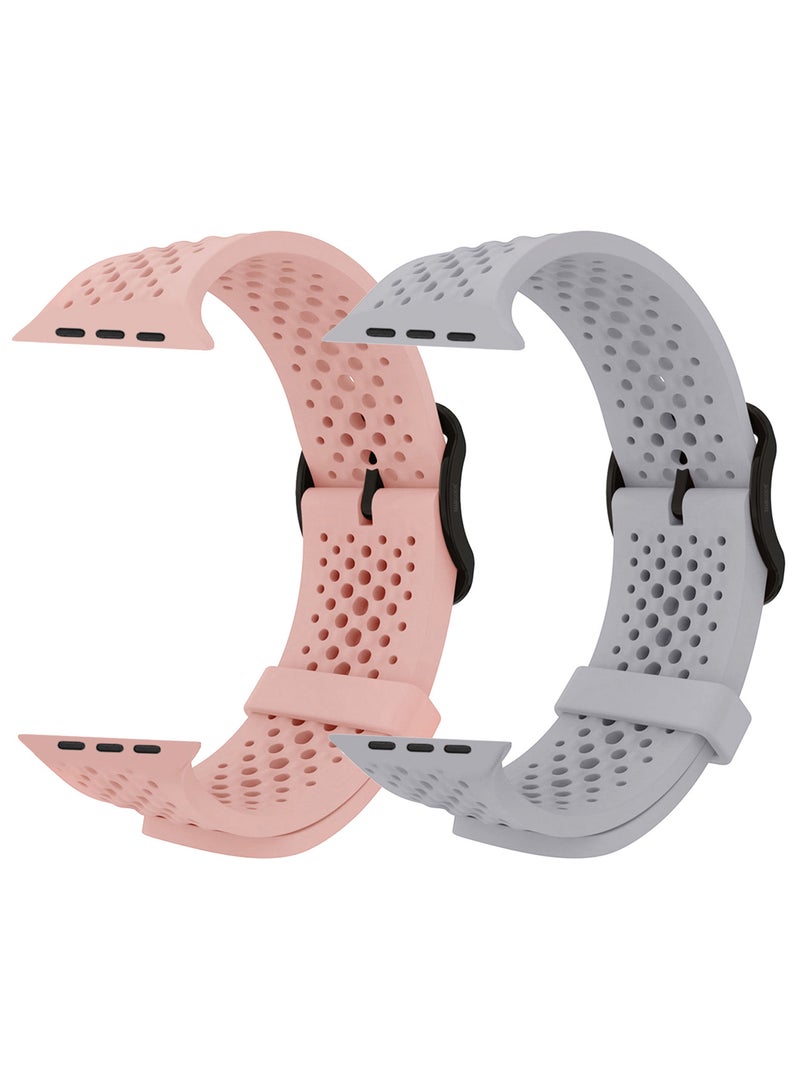 CATANES 2Packs 49mm/45mm/44mm/ Sport Silicone Watch Band Compatible with Apple Watch Series 9/8/7/6/5/4/3/2/1 & SE – Breathable Soft Strap with Buckle - Image 1