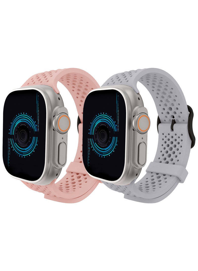 CATANES 2Packs 49mm/45mm/44mm/ Sport Silicone Watch Band Compatible with Apple Watch Series 9/8/7/6/5/4/3/2/1 & SE – Breathable Soft Strap with Buckle - Image 2