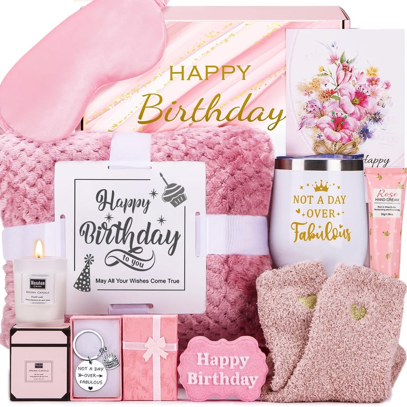 Birthday Gifts for Women Happy Birthday Gifts for Her Mom Sister Best Friend Girlfriend Coworker Wife Bday Gift Ideas Unique Relaxing Spa Birthday Gift Basket for Women Care Package w Blanket