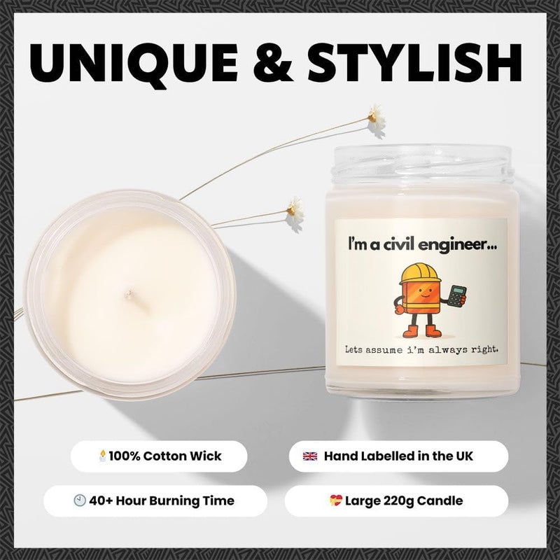 Makester Civil Engineer Gift - Luxury Soy Wax Candle - Vanilla, Jasmine, Sugared Almond - Makester - Image 3